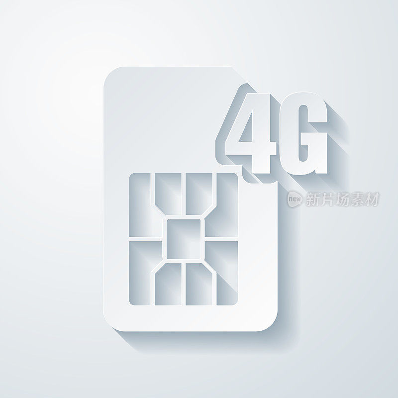 4 g SIM卡。空白背景上剪纸效果的图标